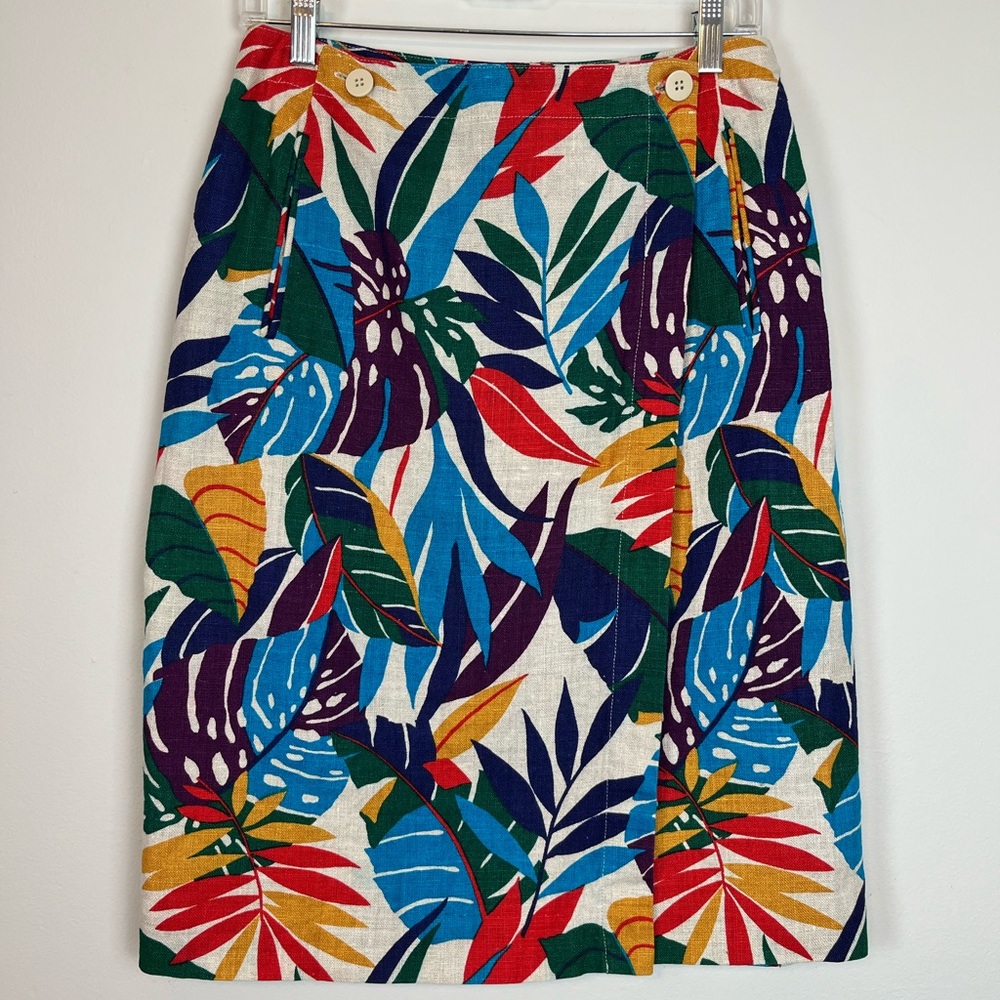 Jones New York Linen Wrap Tropical Print Skirt Vintage Size 12
